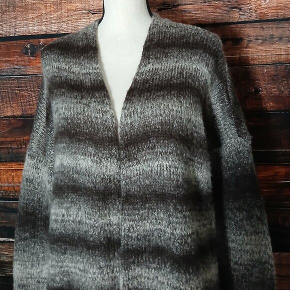 Sonoma Duster Cardigan Sweater L Open Front Long Brown Ombre Striped - Picture 3 of 9